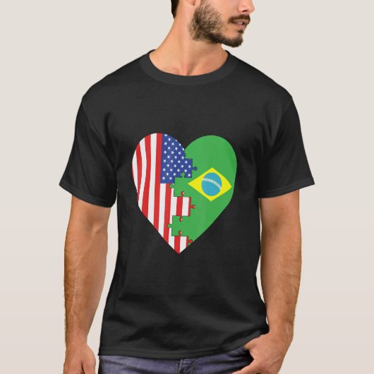 USA and Brazil Flags Heart T-shirt (Voorkant)