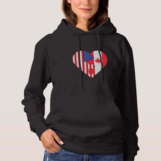 USA and Canada Flags Heart Hoodie (Voorkant)