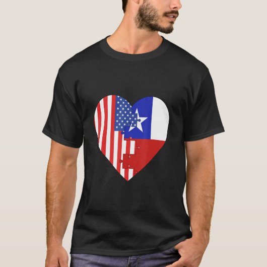 USA and Chile Flags Heart T-shirt (Voorkant)