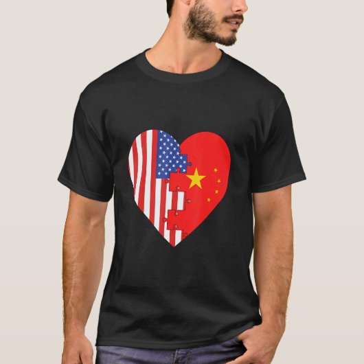 USA and China Flags Heart T-shirt (Voorkant)