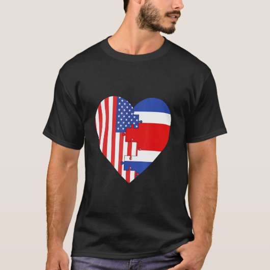 USA and Costa Rica Flags Heart T-shirt (Voorkant)