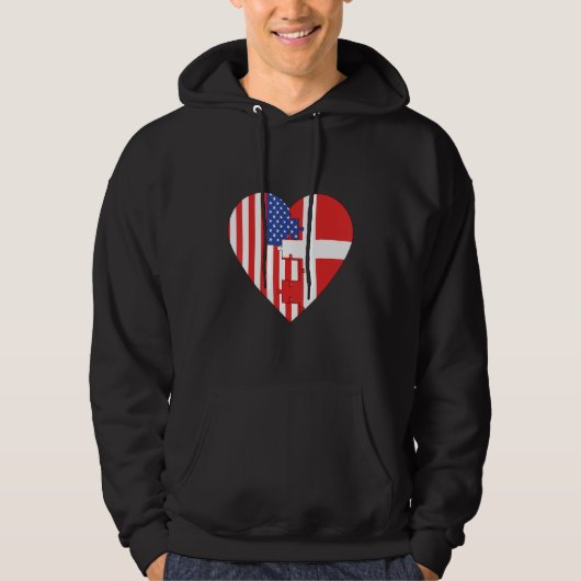 USA and Denmark Flags Heart Hoodie (Voorkant)