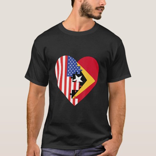 USA and East Timor Flags Heart T-shirt (Voorkant)
