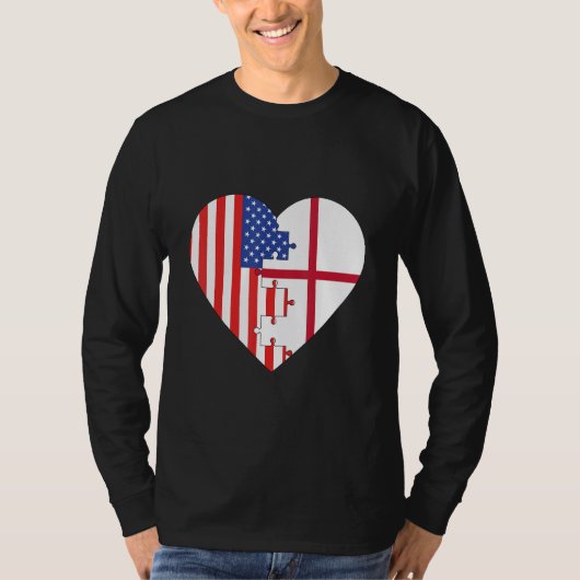 USA and England Flags Heart T-shirt (Voorkant)