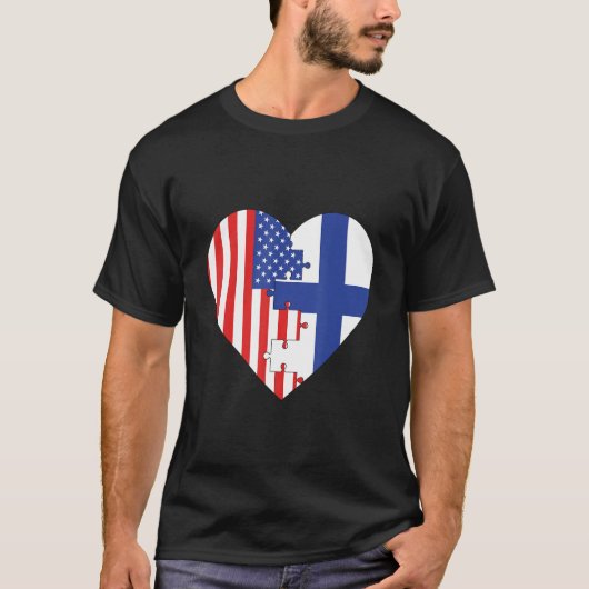 USA and Finland Flags Heart T-shirt (Voorkant)