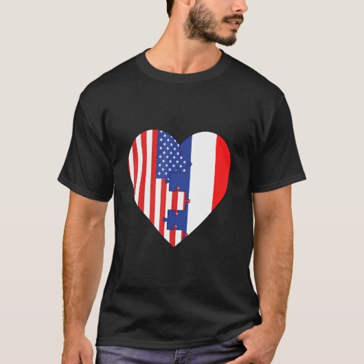 USA and France Flags Heart T-shirt (Voorkant)
