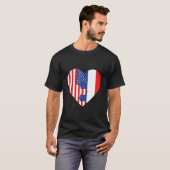 USA and France Flags Heart T-shirt (Voorkant volledig)