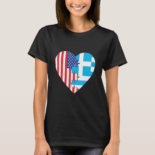 USA and Greece Flags Heart T-shirt (Voorkant)