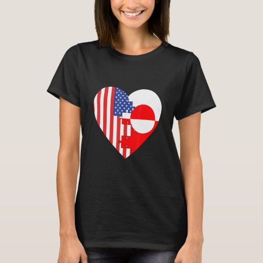 USA and Greenland Flags Heart T-shirt (Voorkant)
