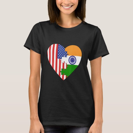 USA and India Flags Heart T-shirt (Voorkant)