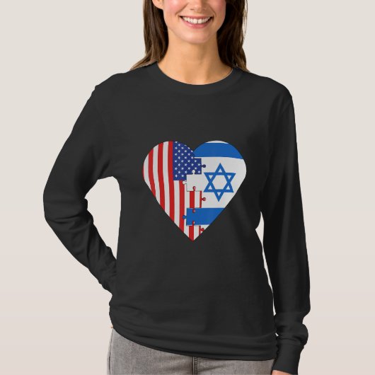 USA and Israel Flags Heart T-shirt (Voorkant)