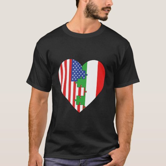 USA and Italy Flags Heart T-shirt (Voorkant)
