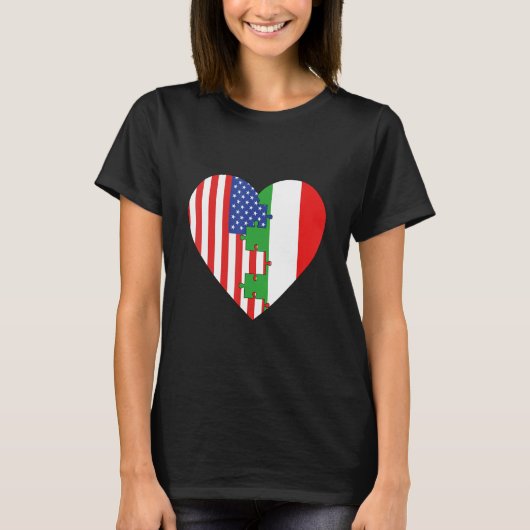 USA and Italy Flags Heart T-shirt (Voorkant)