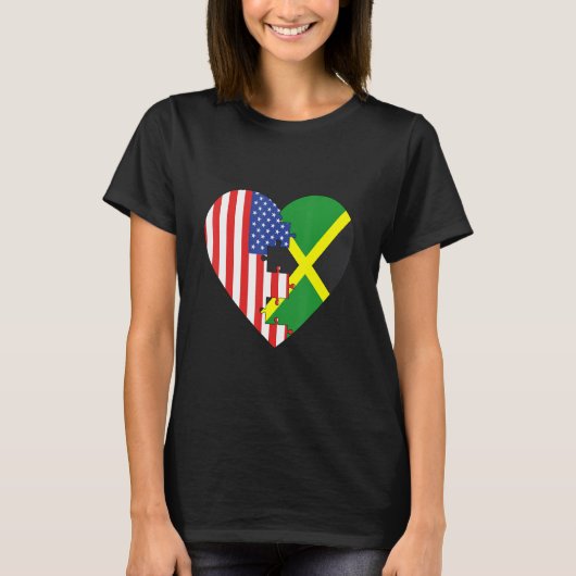 USA and Jamaica Flags Heart T-shirt (Voorkant)