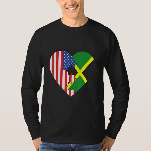 USA and Jamaica Flags Heart T-shirt (Voorkant)