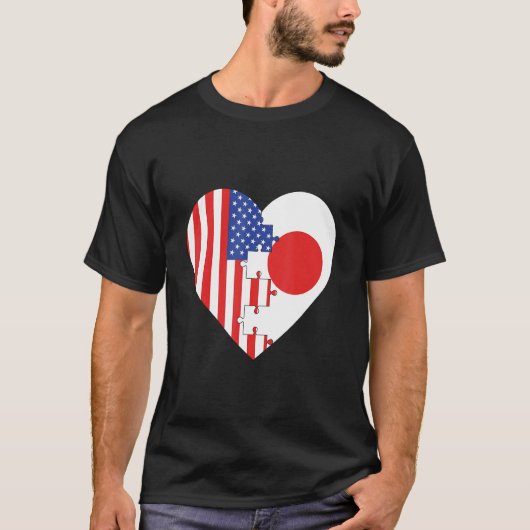 USA and Japan Flags Heart T-shirt (Voorkant)