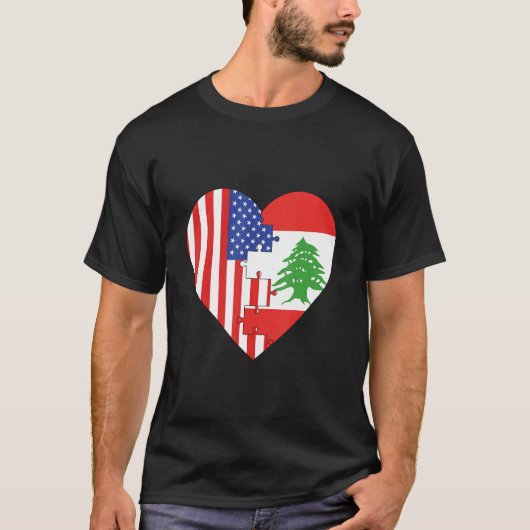 USA and Lebanon Flags Heart T-shirt (Voorkant)