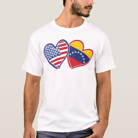 USA and Venezuela Flag Hearts T-shirt (Voorkant)