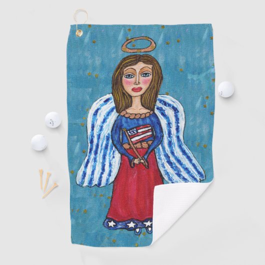 USA Angel Blue Eyes Amerikaanse vlag gouden sterre Golfhanddoek (Insitu)