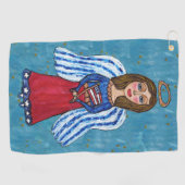 USA Angel Blue Eyes Amerikaanse vlag gouden sterre Golfhanddoek (Horizontaal)