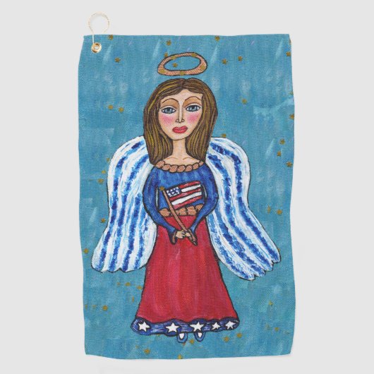 USA Angel Blue Eyes Amerikaanse vlag gouden sterre Golfhanddoek (Voorkant)