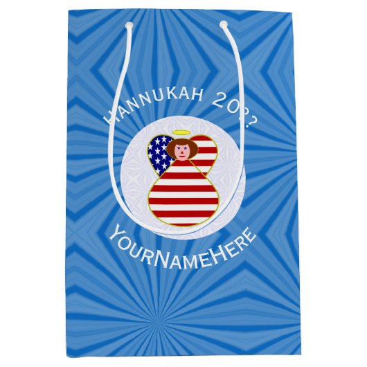 USA Angel Rood Haar Chanoeka Vlag Gepersonaliseerd Medium Cadeauzakje (Voorkant)