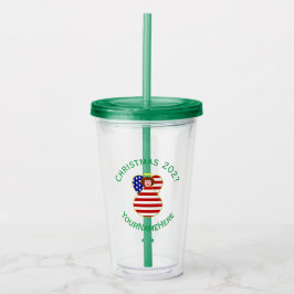 USA Angel Rood Haar Kerstvlag Gepersonaliseerd Acryl Drinkbeker