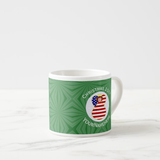 USA Angel Rood Haar Kerstvlag Gepersonaliseerd Espresso Kop (Voorkant rechts)