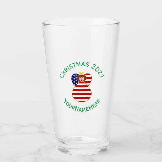 USA Angel Rood Haar Kerstvlag Gepersonaliseerd Glas (Voorkant)