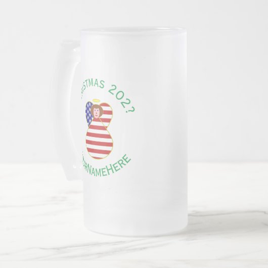 USA Angel Rood Haar Kerstvlag Gepersonaliseerd Matglas Bierpul (Voorkant links)