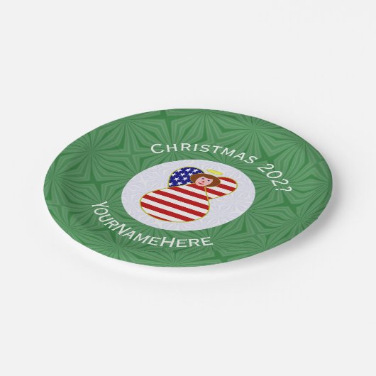 USA Angel Rood Haar Kerstvlag Gepersonaliseerd Papieren Bordje (Gekanteld)