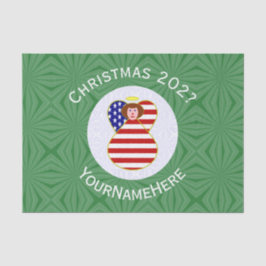 USA Angel Rood Haar Kerstvlag Gepersonaliseerd Tissuepapier