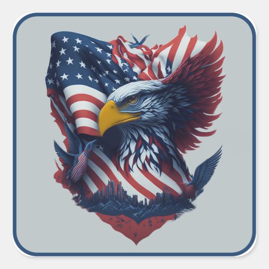 USA Art Eagle Rood Wit Blauw Vrijheid Patriottisme Vierkante Sticker (Voorkant)