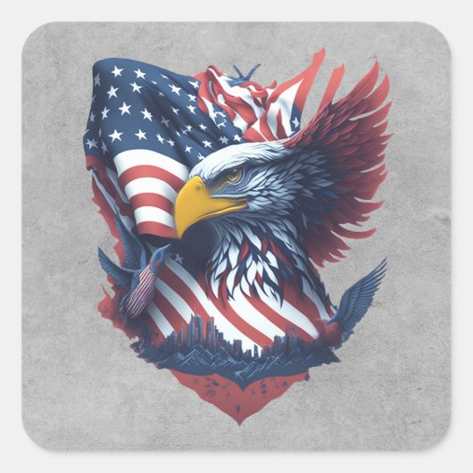 USA Art Freedom Patriotisme Eagle Rood Wit & Blauw Vierkante Sticker (Voorkant)