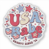 USA Babe Retro Patriottische 4 juli Sticker (Voorkant)