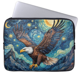 USA Bald Eagle in Sterrennacht Van Gogh stijl Laptop Sleeve