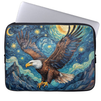 USA Bald Eagle in Sterrennacht Van Gogh stijl Laptop Sleeve