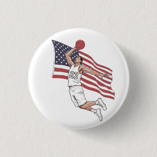 USA Basketball Slam Dunk American Flag Color Art Ronde Button 3,2 Cm