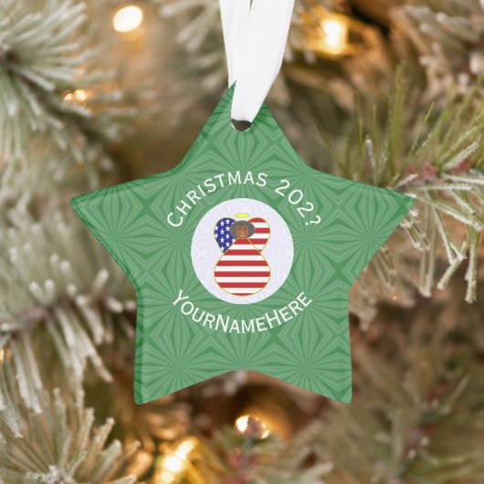 USA Black Angel Kerstvlag gepersonaliseerd Ornament (Boom)