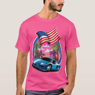 USA Blauwe sportwagen T-shirt