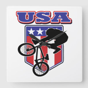 USA-BMX Biker Vierkante Klok