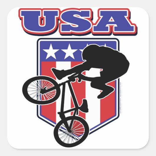 USA BMX Biker Vierkante Sticker (Voorkant)