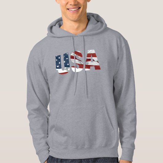 USA Bold Text American Flag Patriotic Design Hoodie (Voorkant)