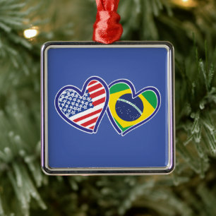 USA Brazilië Liefde Harten Metalen Ornament