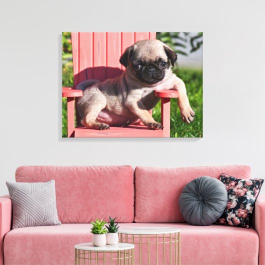 USA, California. Puppy Slouching Canvas Afdruk (Insitu (Woonkamer))
