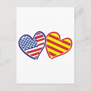 USA Catalonia Patriotic Love Hearts Briefkaart