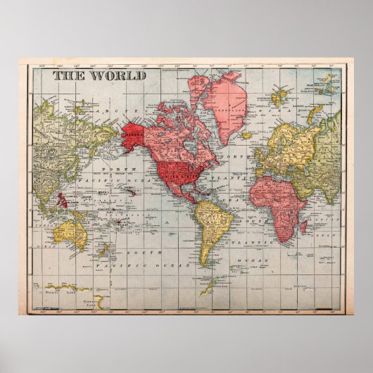 USA Centric Vintage World Map Poster (Voorkant)