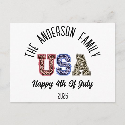 USA Cheetah Print Gepersonaliseerde Reünie Naam Briefkaart (Voorkant)