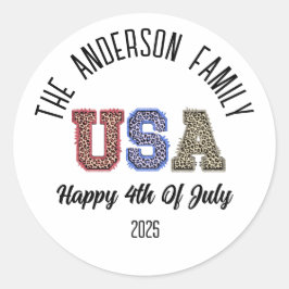 USA Cheetah Print Gepersonaliseerde Reünie Naam Ronde Sticker