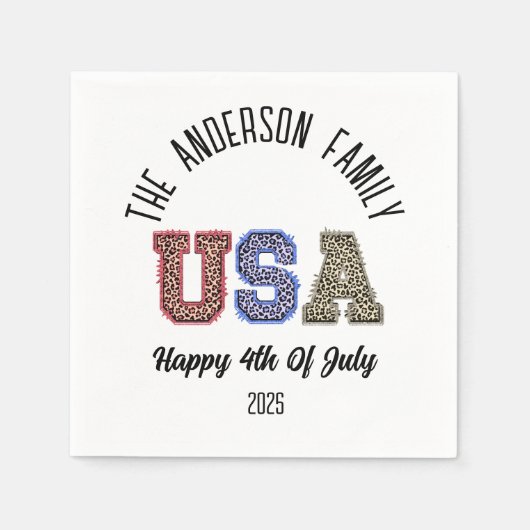 USA Cheetah Print Gepersonaliseerde Reünie Naam Servet (Voorkant)